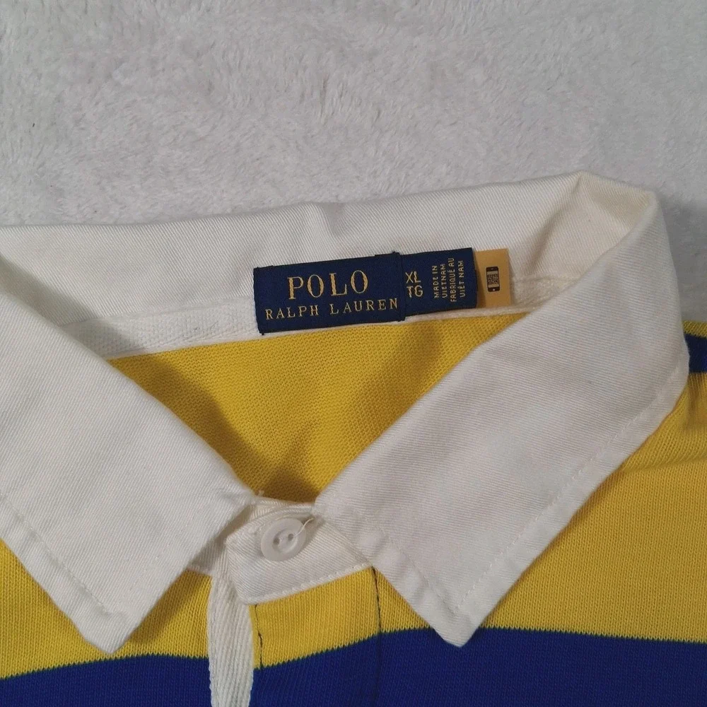 Polo Ralph Lauren Men's Long Sleeve Rugby Shirt Yellow Blue Striped Size XL